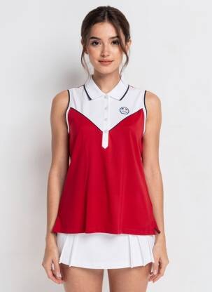Polo broderie sans manche rouge DELAHAYE femme