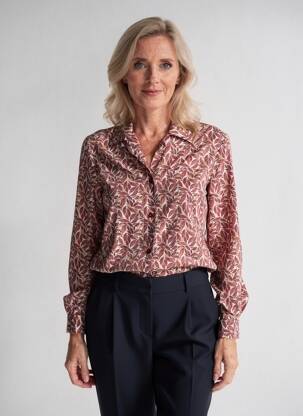 Chemisier imprimé fantaisie manches longues rouge PLURIELLES femme