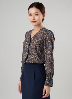 Blouse tissage popeline manches longues bleu C'EST BEAU LA VIE femme