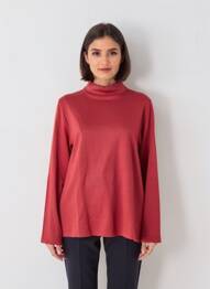 Pull col roulé coupe droite manches longues rouge GRIFFON femme