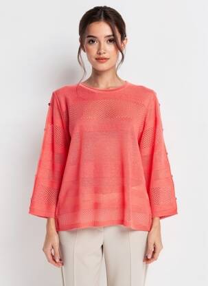 Pull coupe droite manches 3/4 orange I.ODENA femme