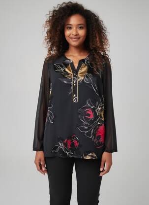 Blouse imprimé fantaisie manches longues noir FRANCE RIVOIRE femme
