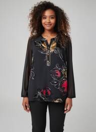 Blouse imprimé fantaisie manches longues noir FRANCE RIVOIRE femme