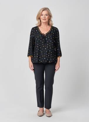 Blouse tissage popeline manches 3/4 noir TELMAIL femme