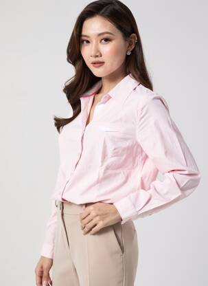 Chemisier coupe cintrée manches longues rose C'EST BEAU LA VIE femme