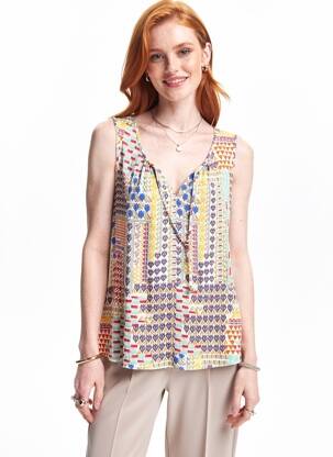 Top imprimé fantaisie sans manche blanc TELMAIL femme