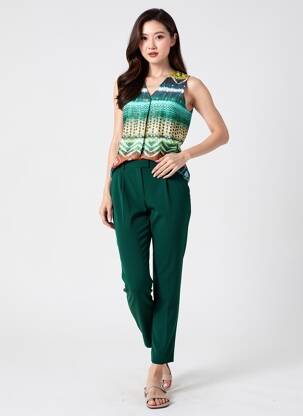 Top imprimé fantaisie sans manche vert LOURDES CASTILLO femme