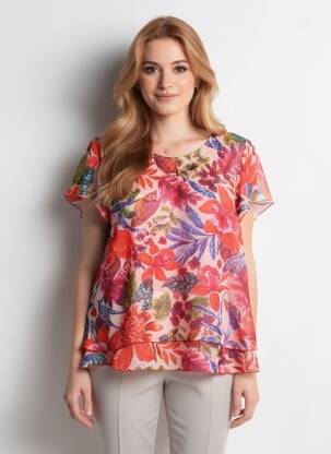 Top tissage crêpe manches courtes rose TELMAIL femme
