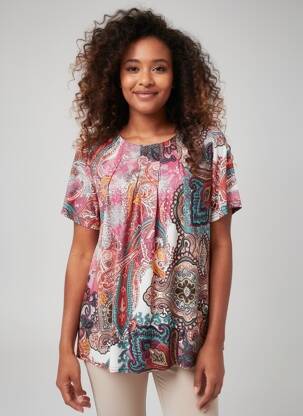 T-shirt imprimé fantaisie manches courtes rose PLURIELLES femme