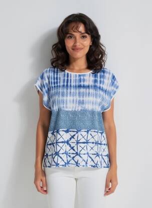 Top tissage crêpe manches courtes bleu TELMAIL femme