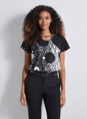 T-shirt imprimé fantaisie manches courtes noir TELMAIL femme