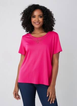 T-shirt stretch manches courtes rose FRANCE RIVOIRE femme
