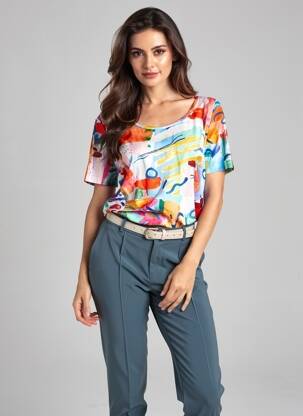 T-shirt imprimé fantaisie manches courtes bleu FRANCE RIVOIRE femme