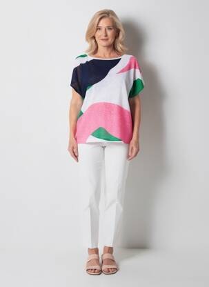 Top imprimé fantaisie manches courtes blanc MARBLE femme