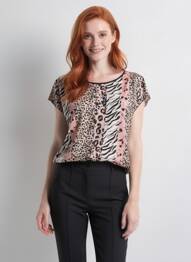 Top imprimé fantaisie manches courtes noir TELMAIL femme