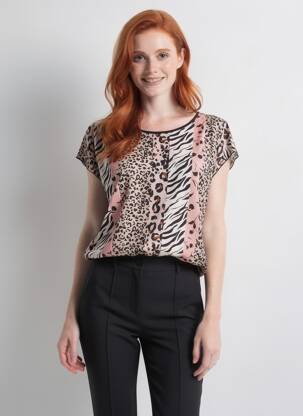 Top imprimé fantaisie manches courtes noir TELMAIL femme