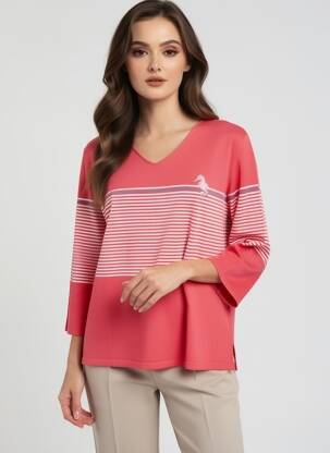 Pull coupe droite manches 3/4 rose I.ODENA femme