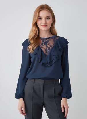 Blouse col rond manches longues bleu CHARMING GIRL femme