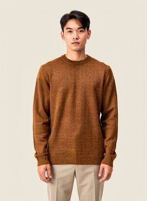 Pull col rond manches longues marron TOM TAILOR homme