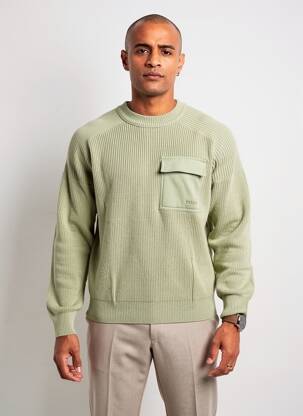 Pull col rond manches longues vert HUGO BOSS homme