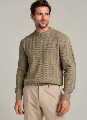 Pull col rond manches longues marron HUGO BOSS homme
