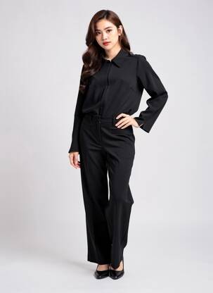 Combi-pantalon col chemisier manches longues noir BA&SH femme