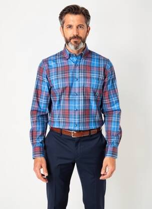 Chemise manches longues imprimé carreaux bleu CAP 10 TEN homme