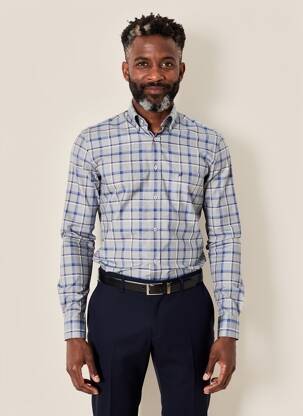 Chemise manches longues imprimé carreaux bleu CHATEL homme