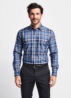 Chemise manches longues imprimé carreaux bleu LUI homme