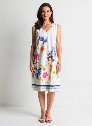 Robe mi-longue imprimé fantaisie sans manche blanc JEAN DELFIN femme