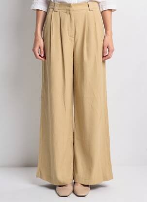 Pantalon large tissage crêpe taille normale beige SEE U SOON femme
