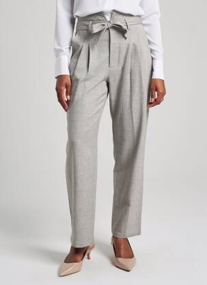 Pantalon droit fermeture zippée sous rabat avec crochet taille normale gris ORFEO femme