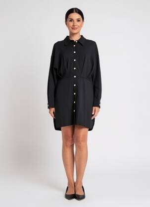 Robe courte coupe fluide manches longues noir LAURE + MAX femme