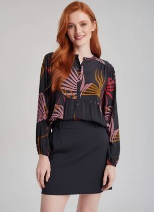 Chemisier tissage crêpe manches longues noir SEE U SOON femme