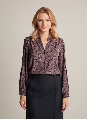 Chemisier imprimé fleurs manches longues noir GRACE & MILA femme