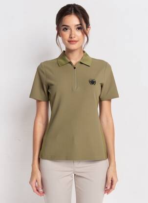 Polo fermeture boutonnée sur le devant manches courtes vert COVALLIERO femme
