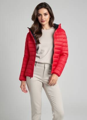Doudoune manches longues a capuche rouge GAZE femme