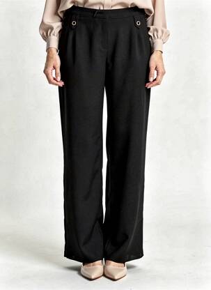 Pantalon droit tissage popeline taille normale noir JUMFIL femme