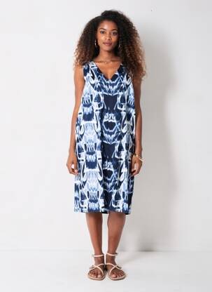 Robe mi-longue imprimé fantaisie sans manche bleu JUMFIL femme