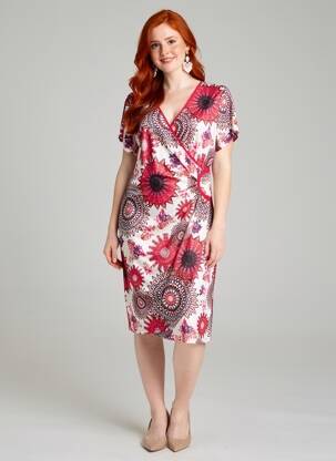 Robe mi-longue imprimé fleurs manches courtes rose JUMFIL femme