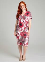 Robe mi-longue imprimé fleurs manches courtes rose JUMFIL femme