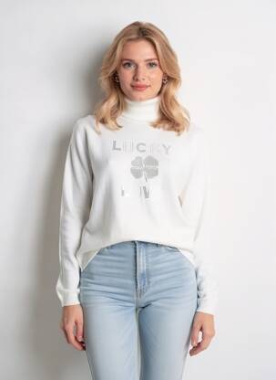 Pull col roulé coupe cintrée manches longues blanc FUEGO WOMAN femme