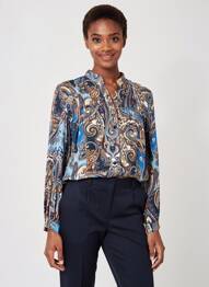 Blouse imprimé fantaisie manches longues bleu QUATTRO femme