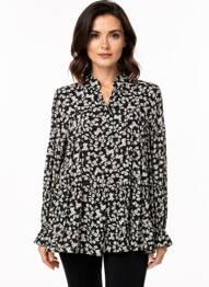 Blouse imprimé fleurs manches longues noir QUATTRO femme