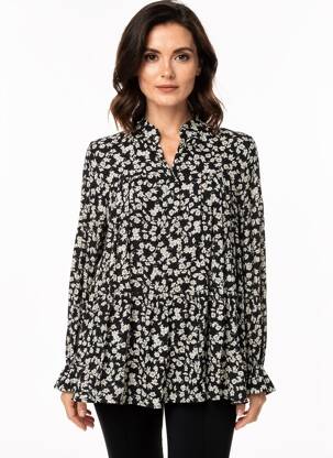Blouse imprimé fleurs manches longues noir QUATTRO femme
