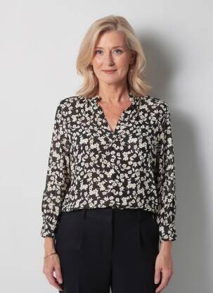 Blouse tissage popeline manches longues noir QUATTRO femme