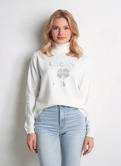 Pull col roulé coupe cintrée manches longues blanc FUEGO WOMAN femme