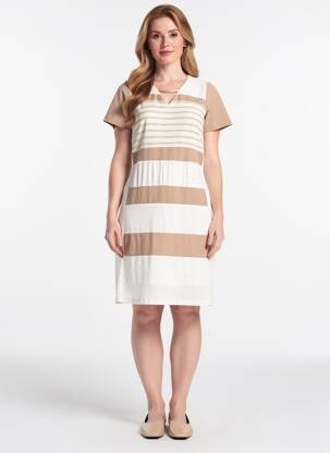 Robe mi-longue imprimé fantaisie manches courtes beige JUMFIL femme
