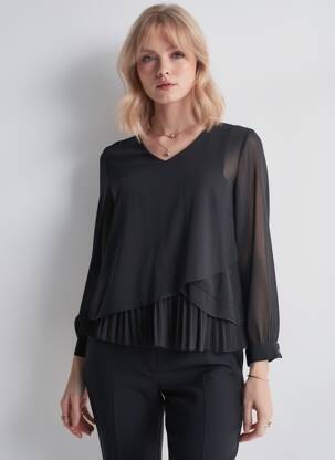 Blouse col rond manches longues noir QUATTRO femme