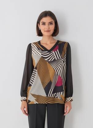 Top imprimé fantaisie manches longues noir QUATTRO femme
